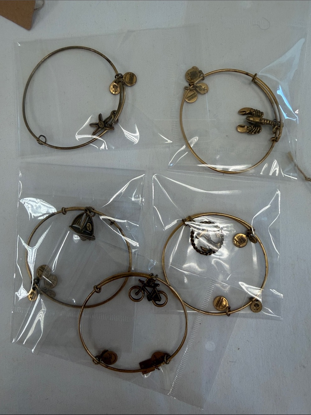 Alex and Ani Gold Charm Bangles coastal theme set